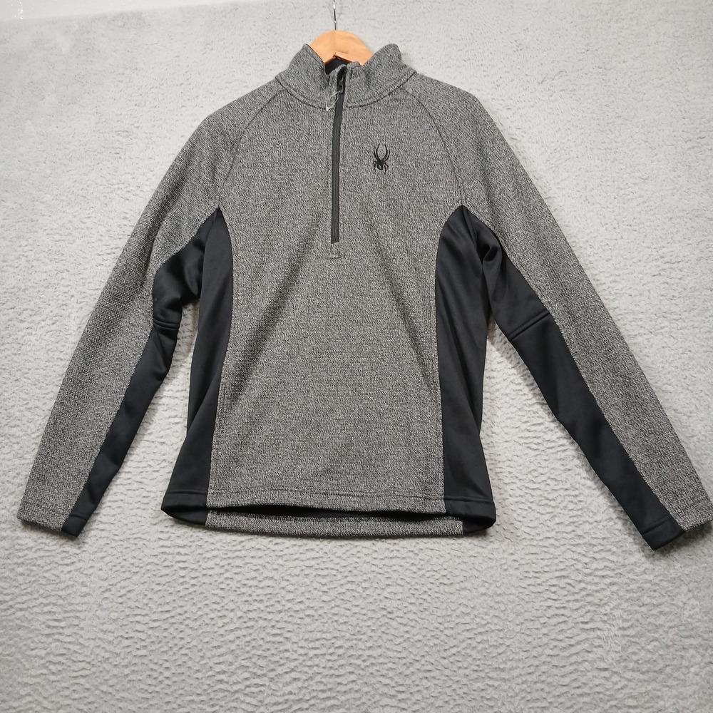 Spyder Sweater Mens Small‎ Gray Black Knit Fleece 1/2 Zip Pullover Lightweight
